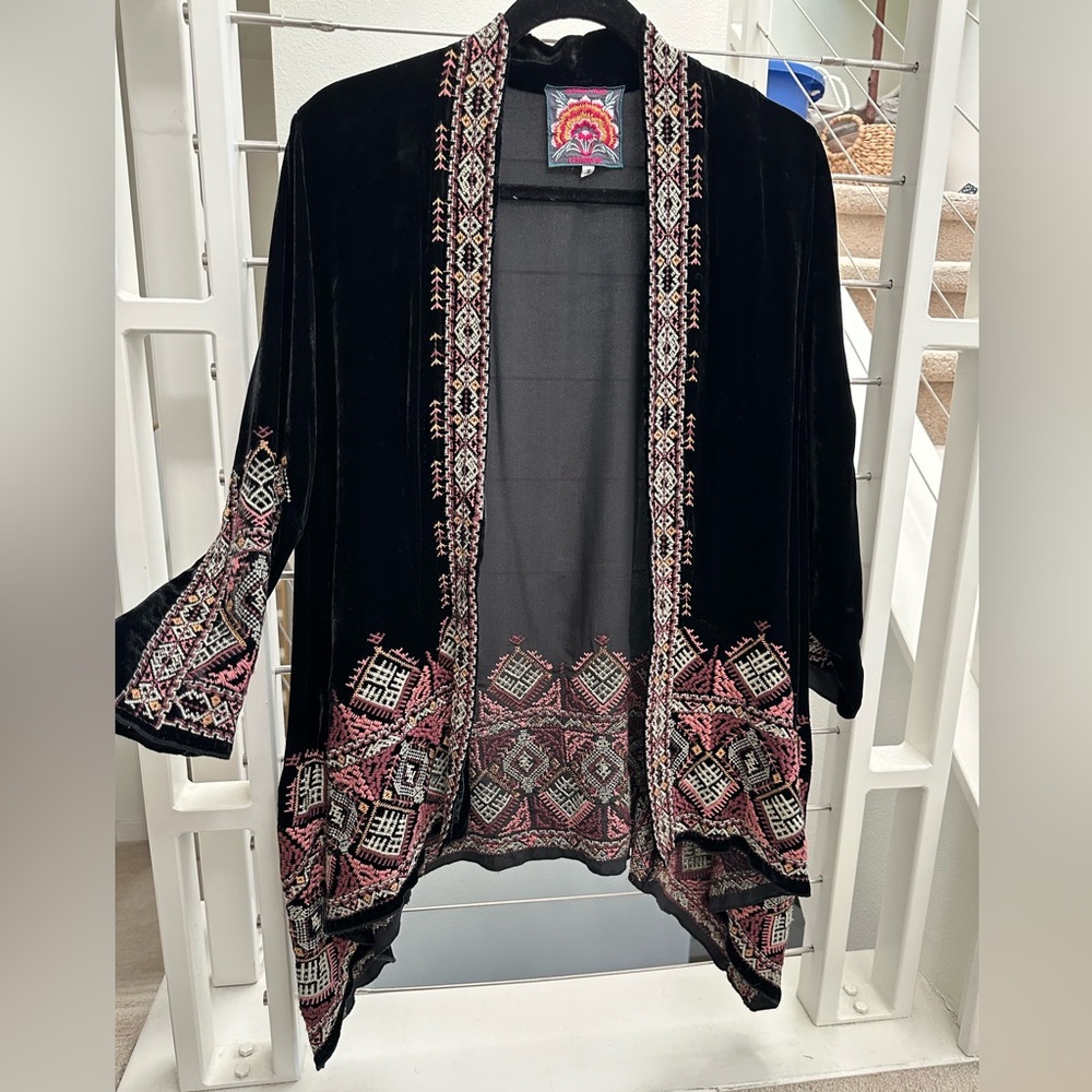 Johnny Was Velvet Embroidered sweater jacket